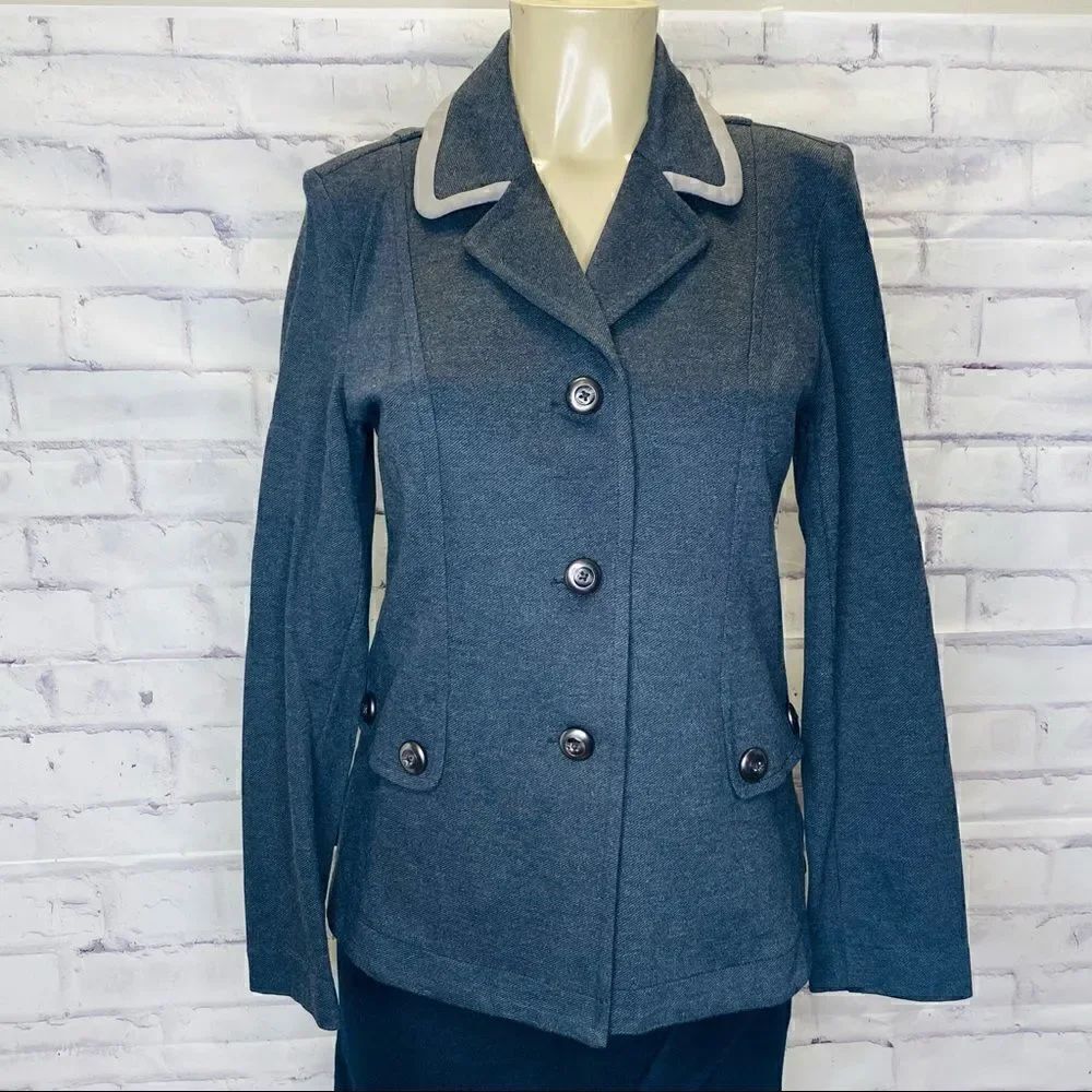 CAbi Gray Charcoal Tipped Crew Ponte Knit Blazer